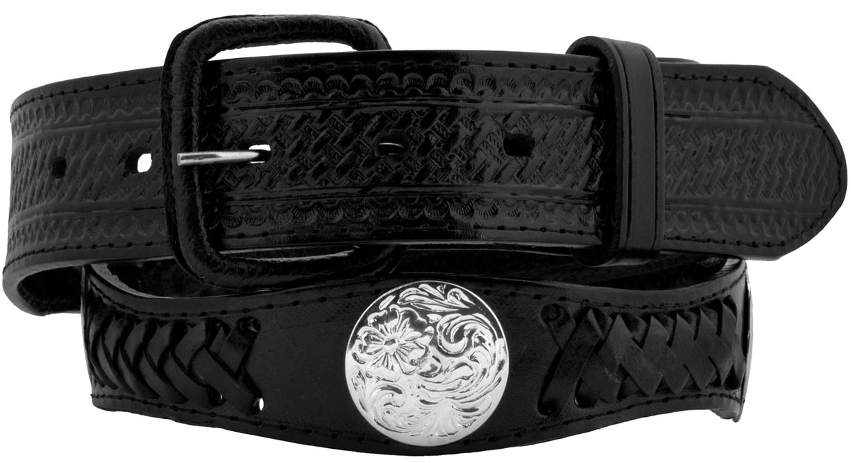 ●DOFFJASON● american western belt DJCOCBT011BLK Black Concho Western Leather Cowboy Belt - Removable Buckle