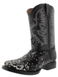 Women's Black Sequins Western Rodeo Cowboy Boots Square Toe