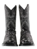 Women's Black Sequins Western Rodeo Cowboy Boots Square Toe