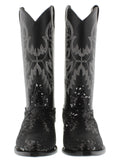 Women's Black Sequins Western Rodeo Cowboy Leather Boots J Toe