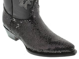 Women's Black Sequins Western Rodeo Cowboy Leather Boots J Toe