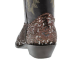 Women's Brown Sequins Western Rodeo Cowboy Boots Snip Toe