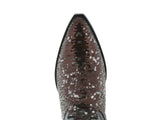Women's Brown Sequins Western Rodeo Cowboy Boots Snip Toe