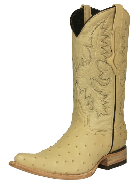 Mens Sand Cowboy Boots Ostrich Quill Print - 3X Toe