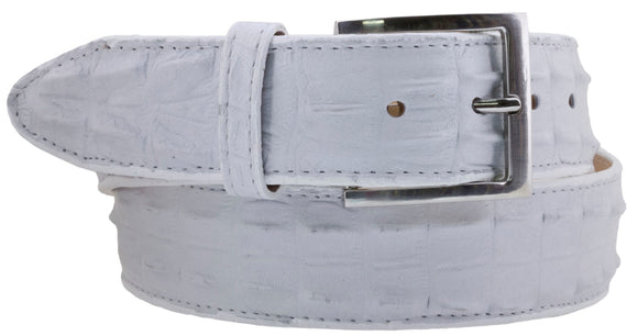 Mens Black Crocodile Tail Print Leather Belt - Silver Removable Buckle