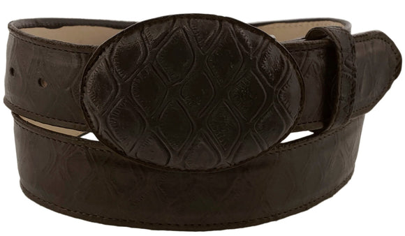 Brown Western Cowboy Belt Anteater Print Leather - Rodeo Buckle