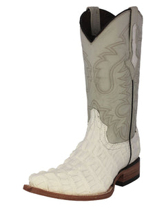 Mens White Crocodile Tail Print Leather Cowboy Boots - 3X Toe