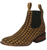 Mens Petatillo Honey Brown Chelsea Boots Woven Leather - Square Toe