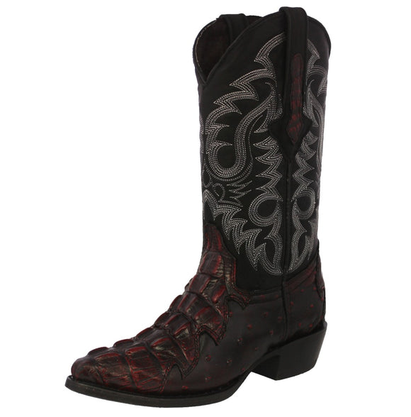 Mens #150 Black Cherry Crocodile & Ostrich Print Leather Cowboy Boots - J Toe