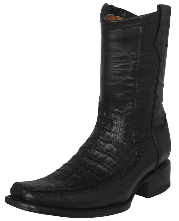 Mens Black Cowboy Boots Crocodile Print Leather Zipper - Square Toe
