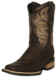 Mens #300 Brown Western Boots Leather Rubber Soles - Square Toe