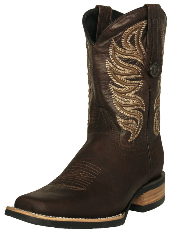 Mens #300 Brown Western Boots Leather Rubber Soles - Square Toe