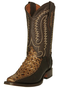 Mens Honey Brown Cowboy Boots Crocodile Back Print Overlay - Square Toe