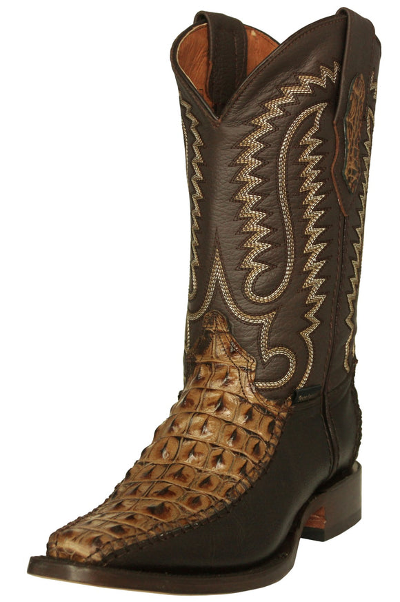 Mens Honey Brown Cowboy Boots Crocodile Back Print Overlay - Square Toe
