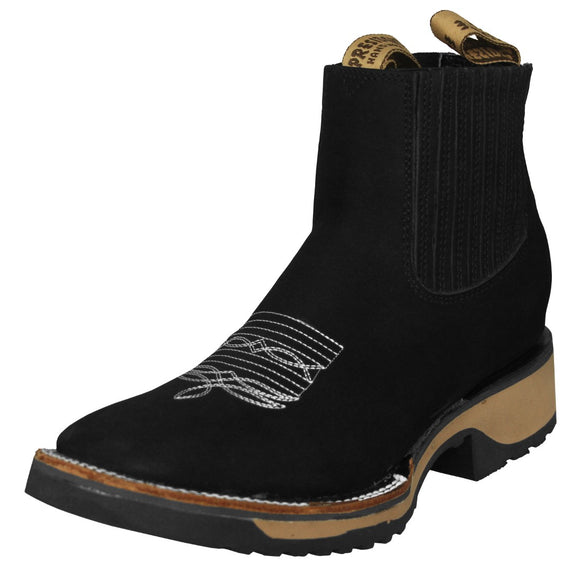 Mens #5050 Black Chelsea Boots Nubuck Leather - Square Toe