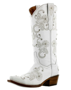 Womens "I Do' White Wedding Boots Leather - Snip Toe