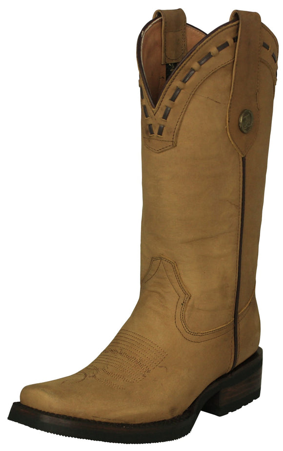 Womens Cassidy Honey Brown Western Boots Leather Rubber Sole - Square Toe