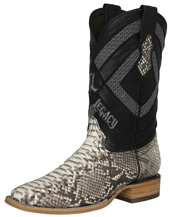 Mens Natural Cowboy Boots Python Skin Leather - Square Toe