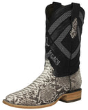 Mens Natural Cowboy Boots Python Skin Leather - Square Toe