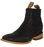 Mens Petatillo Black Chelsea Boots Woven Leather - Square Toe