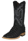 Mens Black Cowboy Boots Crocodile Tail Print - Square Toe