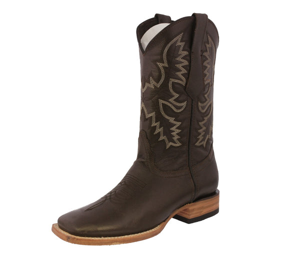Mens Brown Western Cowboy Boots Real Leather - Square Toe