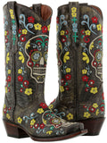 Womens Catrina Black Cowboy Boots Distressed Leather - Snip Toe