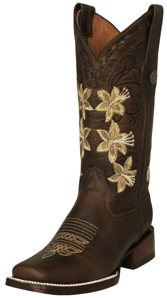 Womens Annie Brown Western Boots Leather - Square Toe