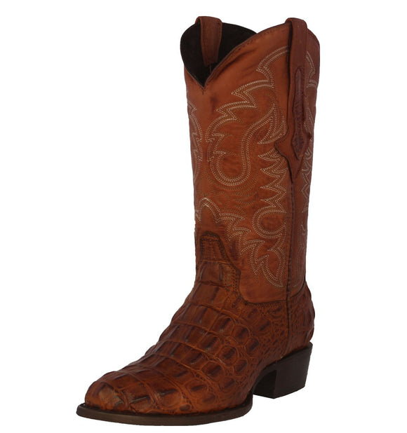 Mens #110 Cognac Alligator Back Print Leather Cowboy Boots - Round Toe