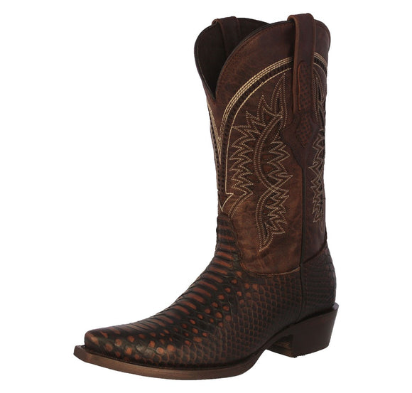 Mens Chedron Snake Print Leather Cowboy Boots - Snip Toe