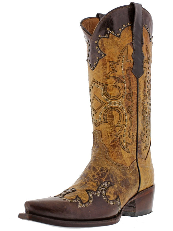 Womens Katy Baby Sand Cowboy Boots Leather - Snip Toe