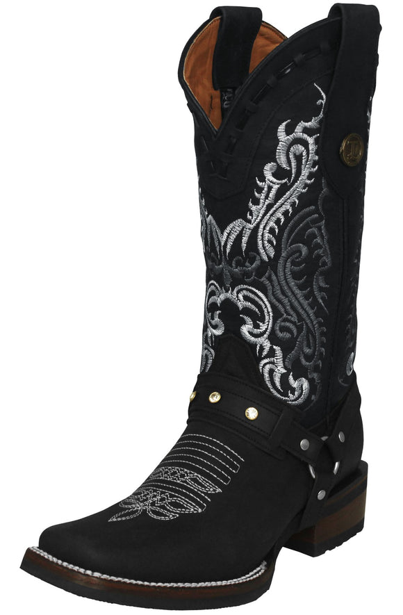 Womens Dallas Black Western Boots Leather Boot Straps - Square Toe