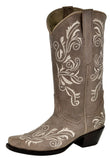 Womens Granada Light Brown Cowboy Boots Swan Embroidered - Square Toe
