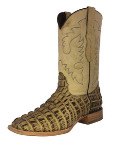 Mens #130N Sand Alligator Tail Print Leather Cowboy Boots - Square Toe