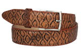 Cognac Western Cowboy Belt Anteater Print Leather - Silver Buckle