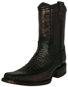 Mens Brown Cowboy Boots Crocodile Print Leather Zipper - Square Toe