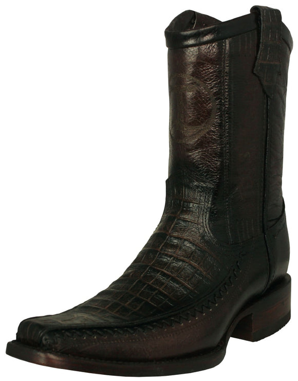 Mens Brown Cowboy Boots Crocodile Print Leather Zipper - Square Toe