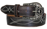 Brown #235 Western Belt Embroidered Leather - Removable Buckle