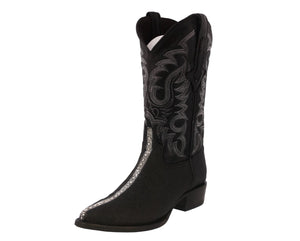 Mens Black Stingray Row Stone Print Leather Cowboy Boots - J Toe
