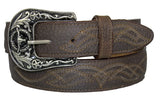 Brown #215 Western Belt Embroidered Leather - Removable Buckle