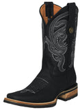 Mens #305 Black Western Boots Leather Rubber Soles - Square Toe