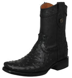 Mens #20RA Black Cowboy Boots Ostrich Print Zipper - Square Toe