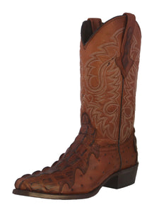 Mens #150 Cognac Crocodile & Ostrich Print Leather Cowboy Boots - J Toe