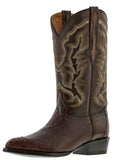 Mens Brown Ostrich Skin Overlay Cowboy Boots - J Toe