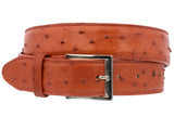 Cognac Western Cowboy Belt Ostrich Quill Print Leather - Silver Buckle