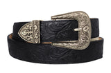 Black #475 Western Cowboy Belt Tooled Leather - Removable Buckle