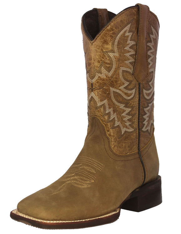 Mens Sand Western Wear Leather Cowboy Boots - Square Toe
