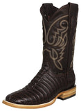 Mens #132N Brown Cowboy Boots Crocodile Tail Print - Square Toe