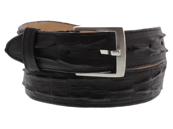 Black Western Belt Crocodile Tail Print Leather - Silver Buckle