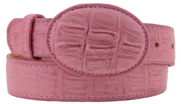 Kids Pink Western Cowboy Belt Crocodile Print Leather - Rodeo Buckle